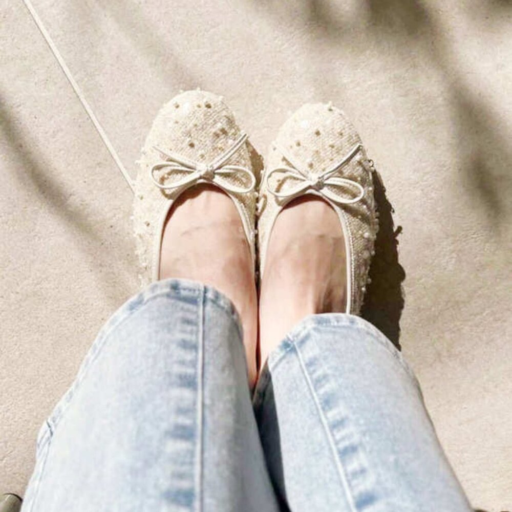 Nice Claup Glitter Pearl Bow Ballerina Pumps – Size S (~US 5–5.5) - Picture 2 of 10